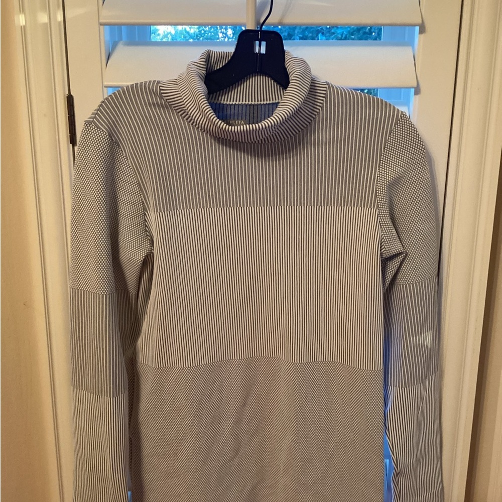 Athleta Striped Cowl Neck Sweater - Gray